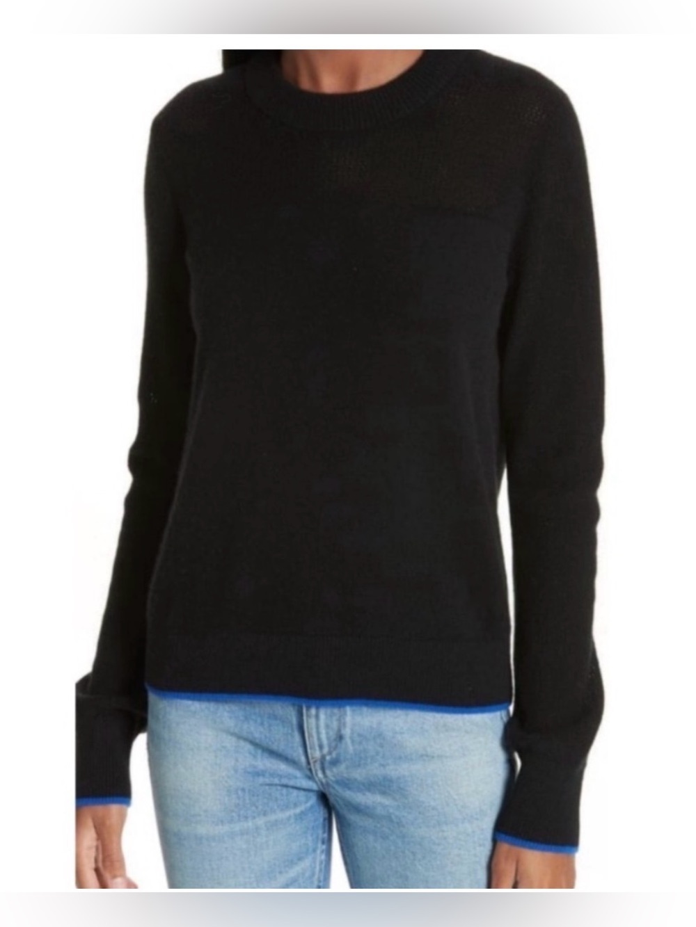 Rag & Bone Yorke Cashmere Sweater XXS Black Blue Trim Minimal Fall Luxury Chic